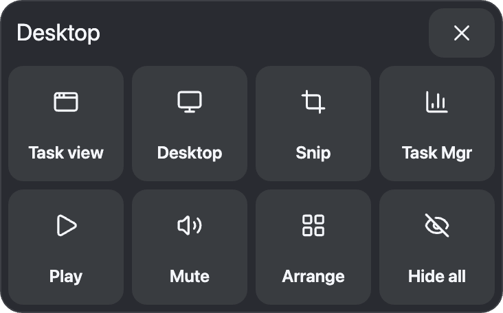 A board of large buttons for shortcuts and apps.